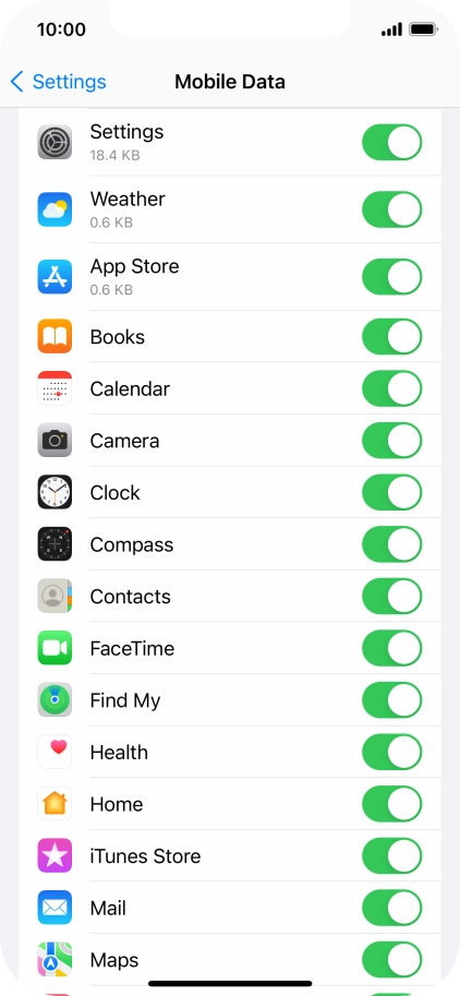 The data usage for each application is displayed below the name of the application.