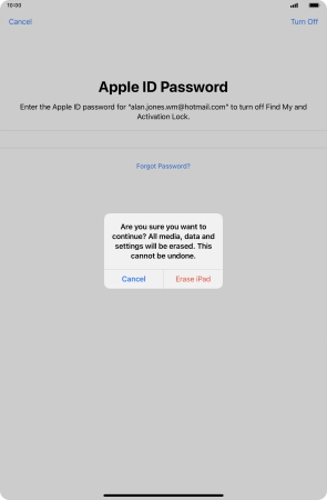 Press Erase iPad. Wait a moment while the factory default settings are restored. Follow the instructions on the screen to set up your tablet and prepare it for use.