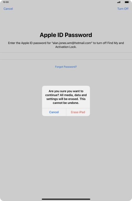 Press Erase iPad. Wait a moment while the factory default settings are restored. Follow the instructions on the screen to set up your tablet and prepare it for use.