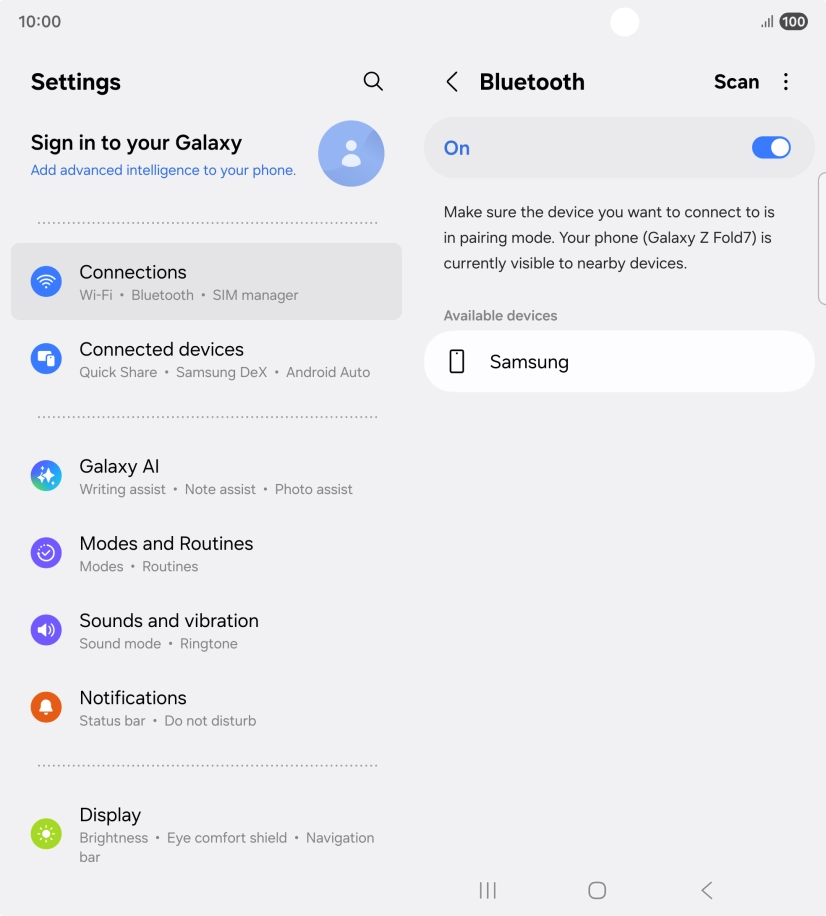 Press the required Bluetooth device and follow the instructions on the screen to pair the device with your phone.