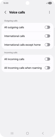 Press the indicator next to the required barring type to turn the function on or off.