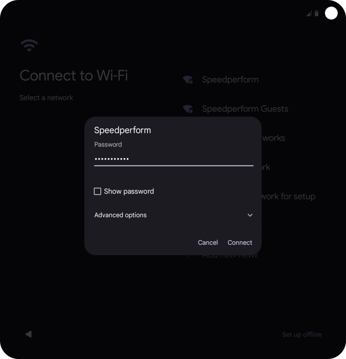 Key in the password for the Wi-Fi network and press Connect.