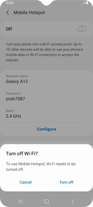 If Wi-Fi is turned on, press Turn off.