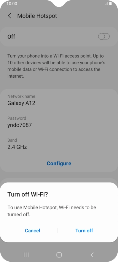 If Wi-Fi is turned on, press Turn off.