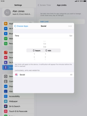 Set the required time limit for use of the selected category.