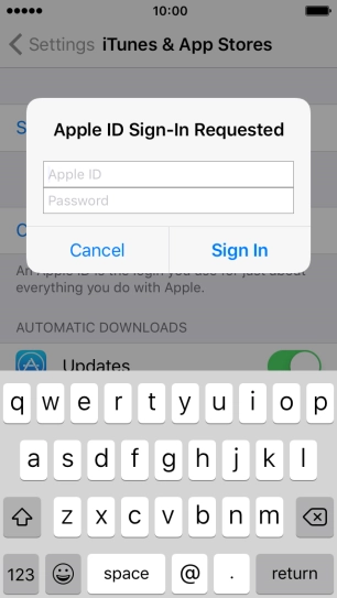 Press Apple ID and key in the username for your Apple ID.