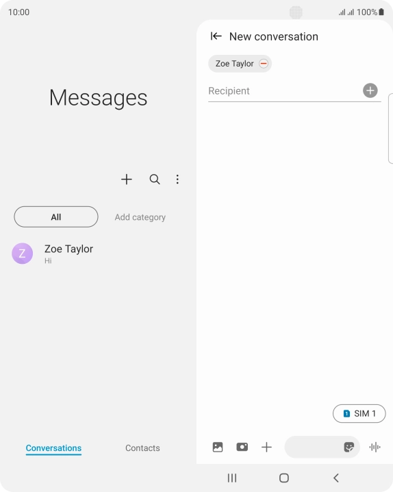 Press the text input field and write the text for your text message.