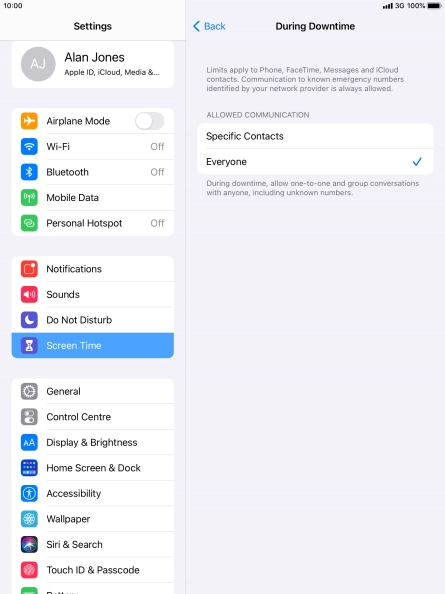 Press the required setting.