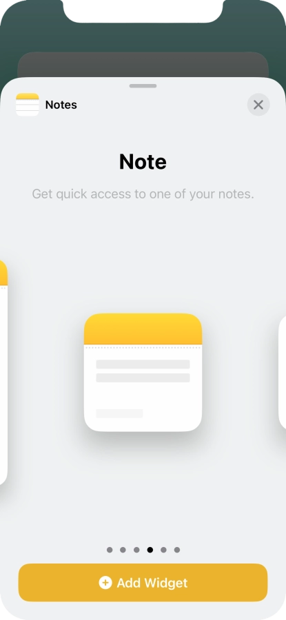 Slide your finger right or left on the screen to select the required widget size.