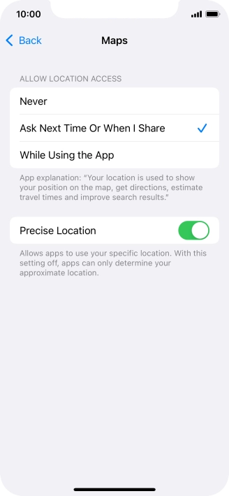 Press the required setting to turn the function on or off.