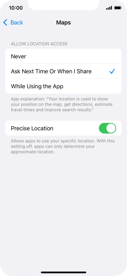 Press the required setting to turn the function on or off.
