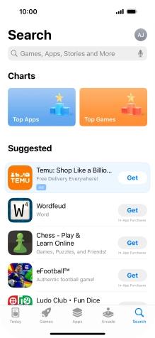 Press the search field and key in the name or subject of the required app.