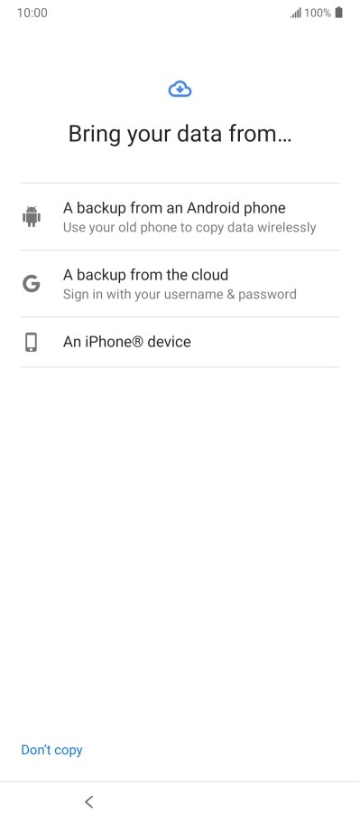 Press the required setting and follow the instructions on the screen to transfer the content from another phone.