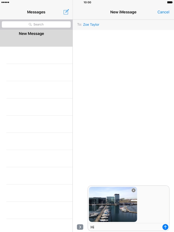 Press the send icon when you've finished your iMessage. Press the send icon when you've finished your iMessage.