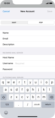 Press Username and key in the username for your email account.