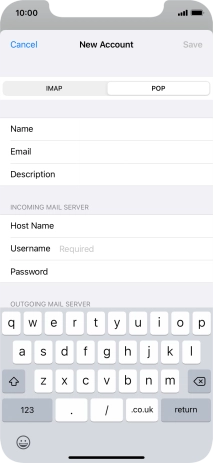Press Username and key in the username for your email account.