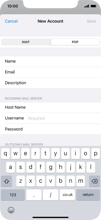 Press Username and key in the username for your email account.
