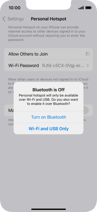 If Wi-Fi is turned on, press Wi-Fi and USB Only.