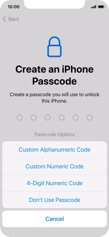 Follow the instructions on the screen to turn on use of phone lock code or press Don't Use Passcode.
