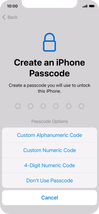 Follow the instructions on the screen to turn on use of phone lock code or press Don't Use Passcode.