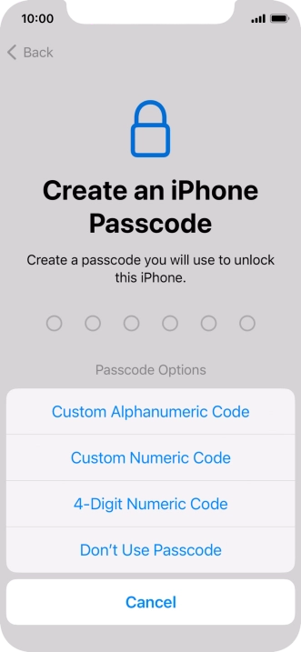 Follow the instructions on the screen to turn on use of phone lock code or press Don't Use Passcode.