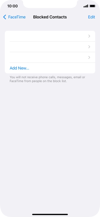 Press Add New... and follow the instructions on the screen to block a contact.