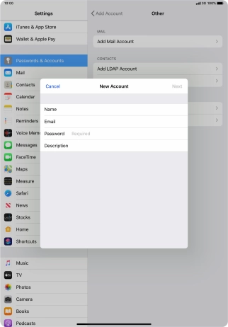 Press Password and key in the password for your email account.