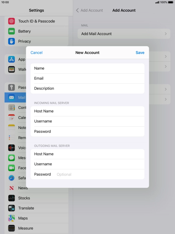 Press Password and key in the password for your email account. Please note that if you're using Vodafone's outgoing server, leave the password field empty.