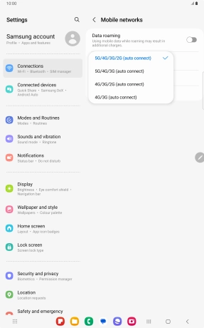 Press the required network mode.