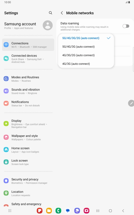 Press the required network mode.