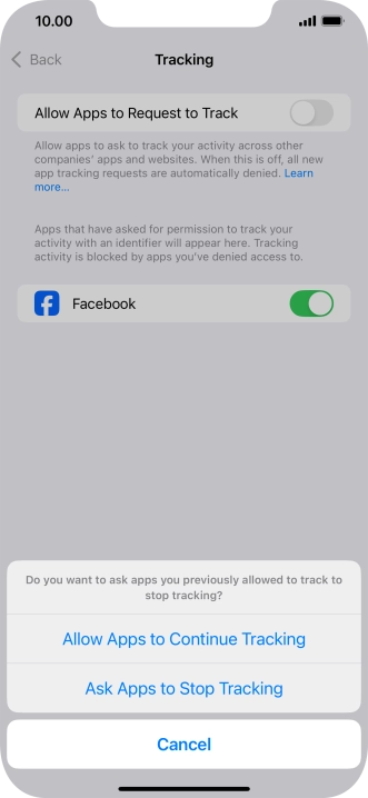 If you turn off the function, press the required setting.