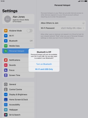 If Wi-Fi is turned on, press Wi-Fi and USB Only.