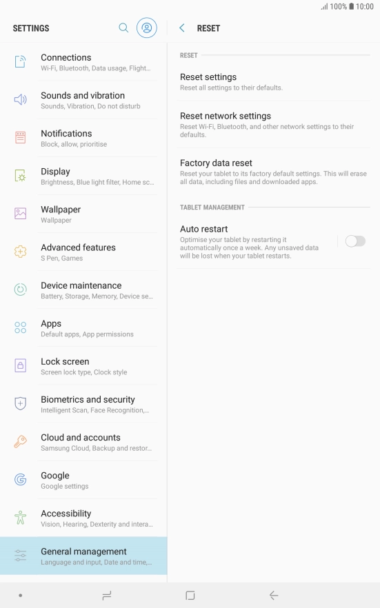 Press Factory data reset.