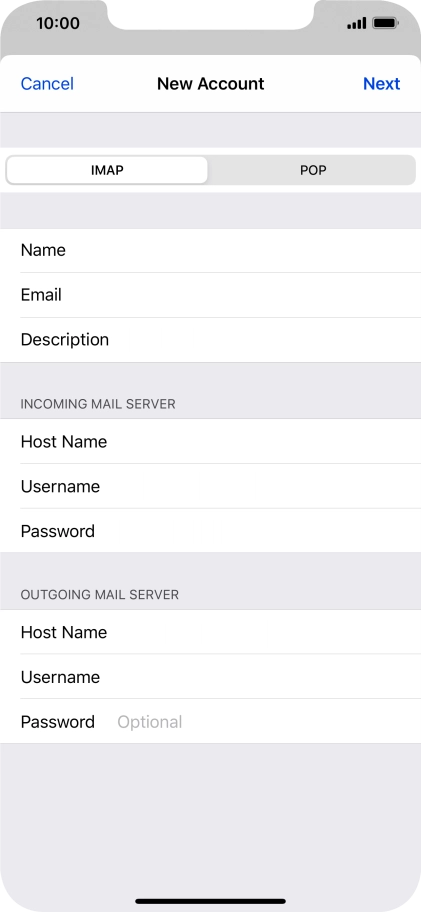 Press Password and key in the password for your email account. Please note that if you're using Vodafone's outgoing server, leave the password field empty.