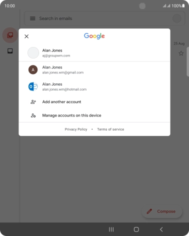 Press the required email account.