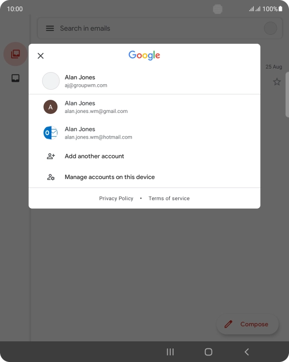 Press the required email account.