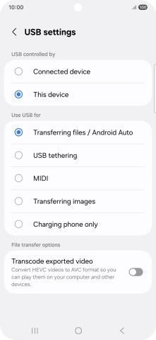 Press Transferring files / Android Auto.