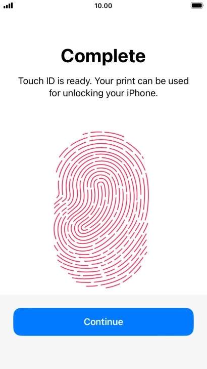 Press Continue. If you haven't previously selected a phone lock code, key in a code of your own choice twice.