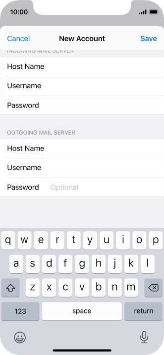 Press Password and key in the password for your email account. Please note that if you're using Vodafone's outgoing server, leave the password field empty.