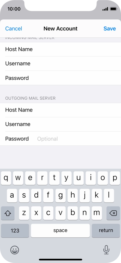 Press Password and key in the password for your email account. Please note that if you're using Vodafone's outgoing server, leave the password field empty.