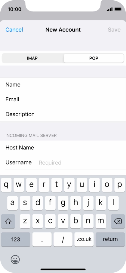 Press Username and key in the username for your email account.