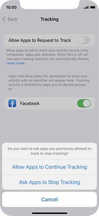 If you turn off the function, press the required setting.