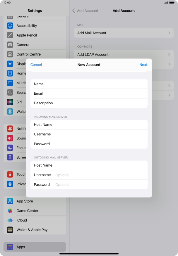 Press Username and key in the username for your email account. Please note that if you're using Vodafone's outgoing server, leave the username field empty.