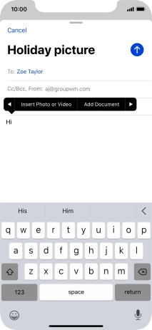 Press Insert Photo or Video and follow the instructions on the screen to attach a picture or a video clip.