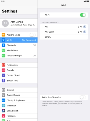 Press the required Wi-Fi network and key in the password for the Wi-Fi network.