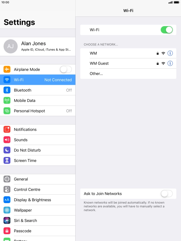 Press the required Wi-Fi network and key in the password for the Wi-Fi network.