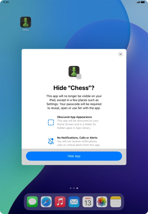 Press Hide App. Press Hide App.