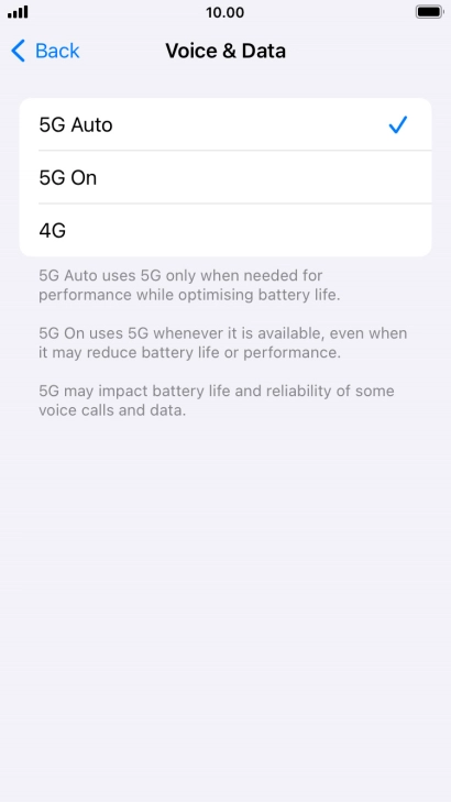 To turn on automatic switch between 5G and 4G, press 5G Auto.