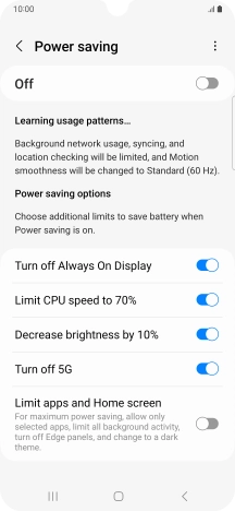 Press the indicators next to the required settings.
