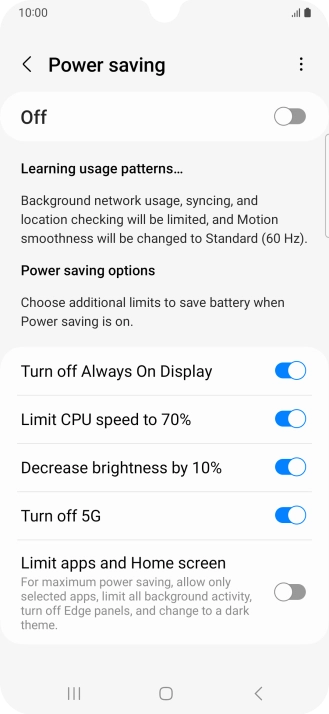 Press the indicators next to the required settings.